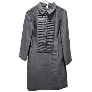 Vintage 60's Gray Pleated Sheath Mod Dress Rhinestone Button Size M Work Office